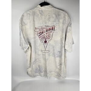 XL Tommy Bahama Wine Themed‎ Short Sleeve 100% Silk Embroidered on Back
